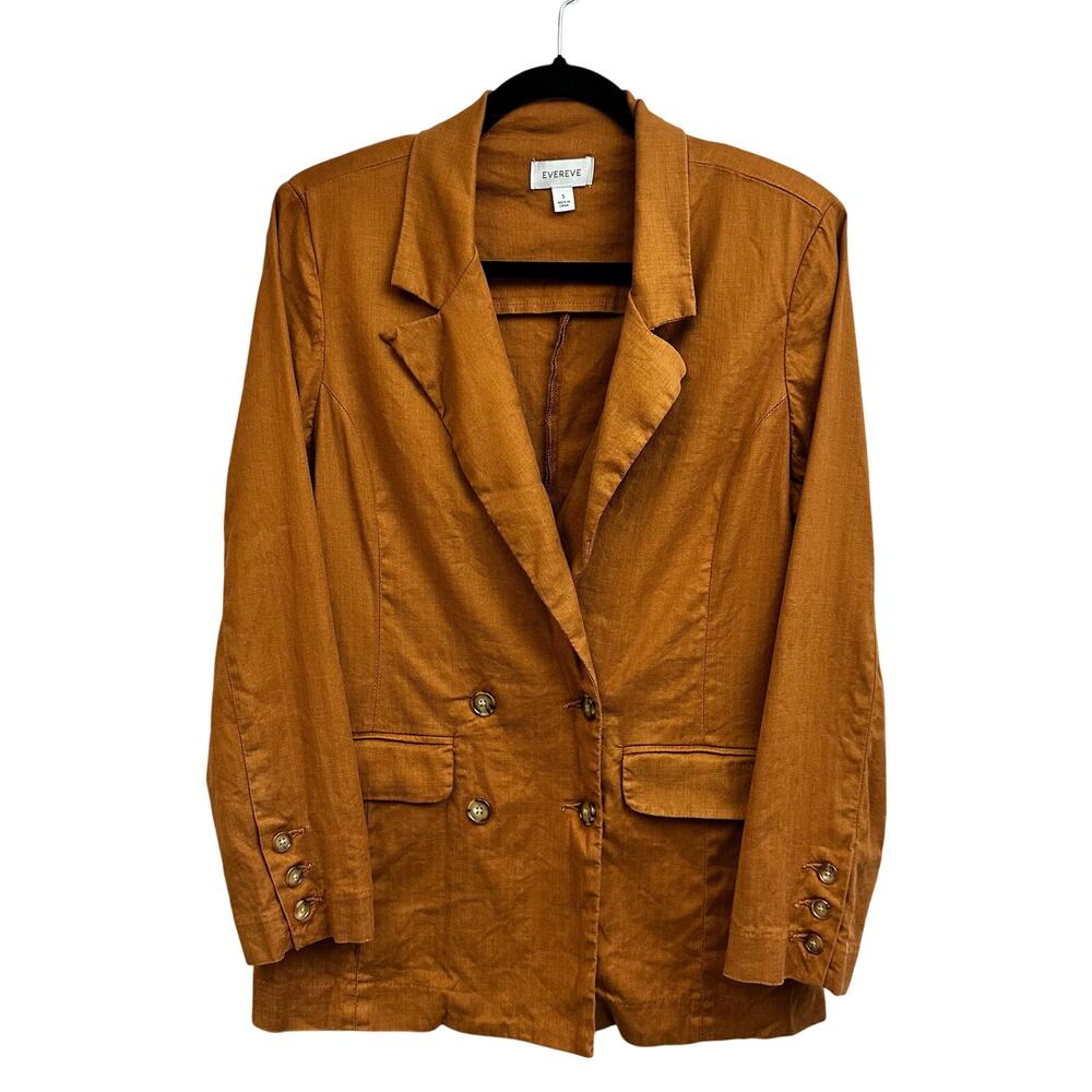 Evereve Double Breasted Linen Blend Blazer Burnt Orange Women's Small Business